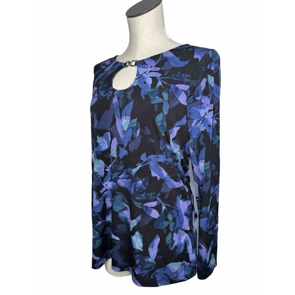 ✅SOLD SUSAN GRAVER Blue Purple Floral Top Liquid Knit Blouse QVC Size Small - Picture 7 of 12